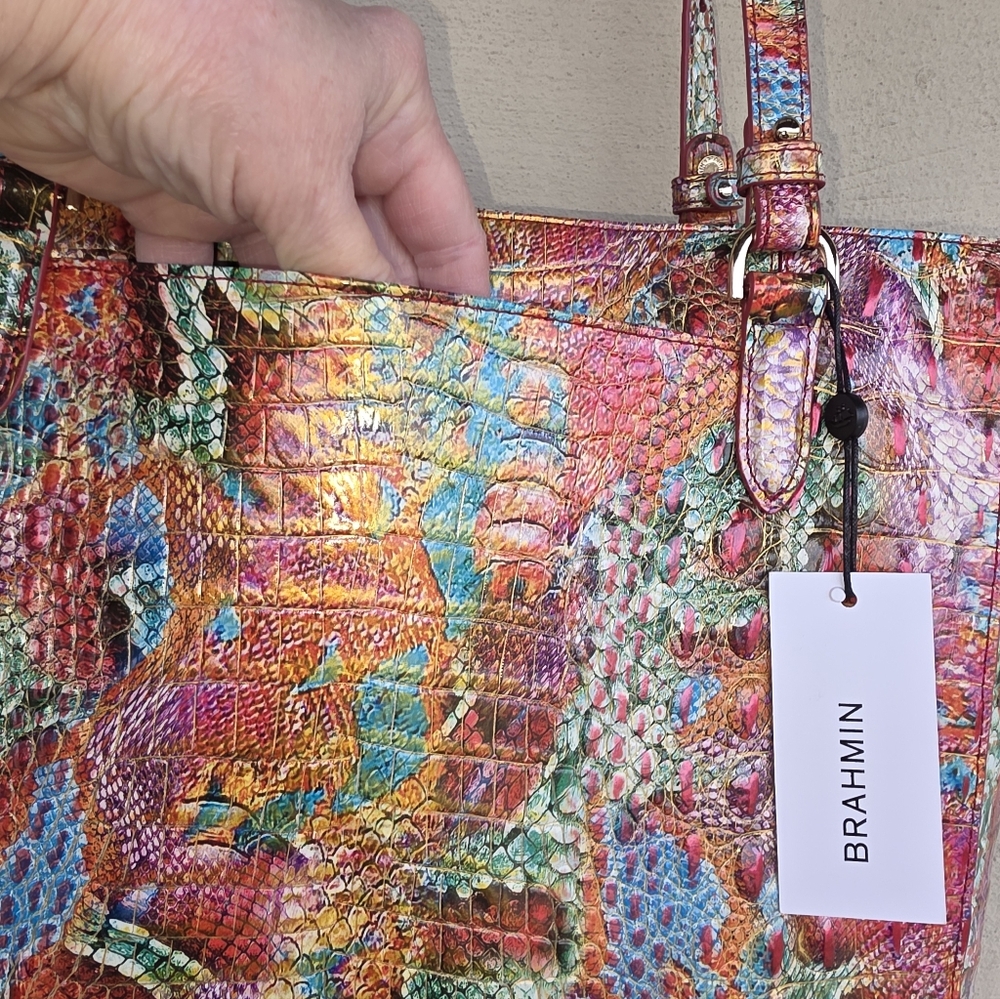 NWT BRAHMIN APRIL RESERVOIR MELBOURNE CROC EMBOSSED LEATHER TOTE BAG - Picture 8 of 16